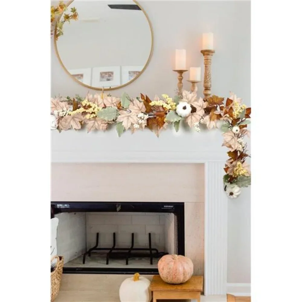 5.9Ft Hanging Vine Garland White with Pumpkins and Berries Thanksgiving Decor